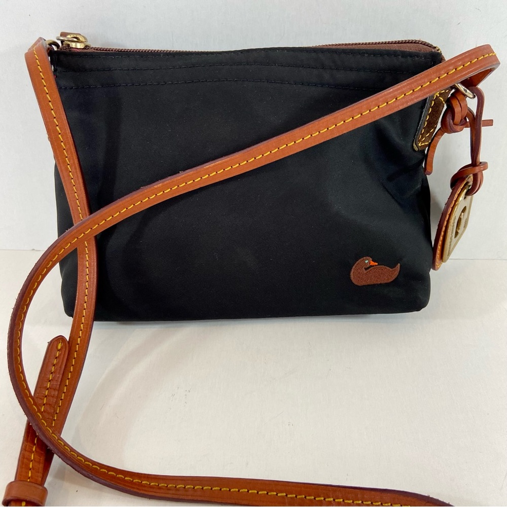 Dooney & Bourke Black Nylon and Tan Leather Shoulder / Crossbody Bag Purse